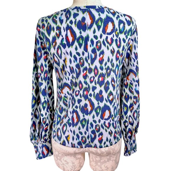 Nine West Cheetah Blouse Multicolor Blue Women's Small Winter 2019 - Picture 6 of 11